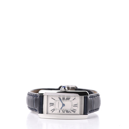 Cartier Stainless Steel Alligator 19mm Tank Americaine Quartz Watch Blue 3 of 10