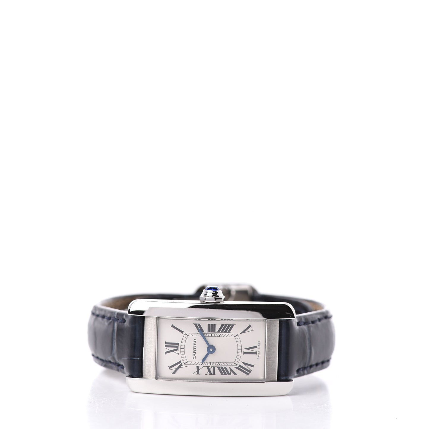Stainless Steel Alligator 19mm Tank Americaine Quartz Watch Blue