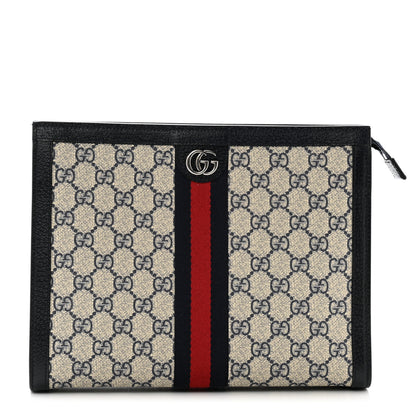 Gucci GG Supreme Monogram Web Ophidia Pouch Beige Blue 1 of 8