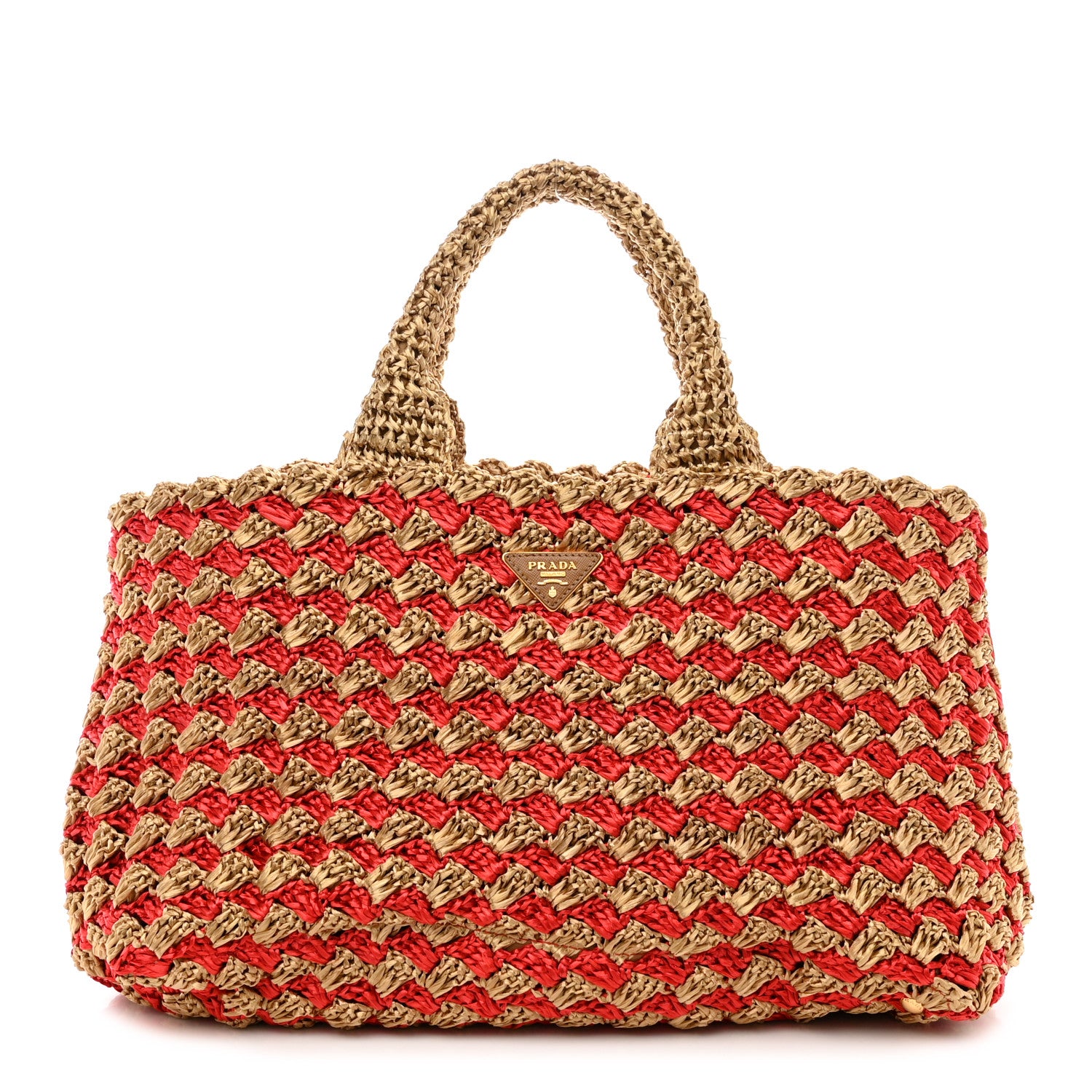 Prada Raffia Crochet Large Tote Naturale Fuoco 1 of 13
