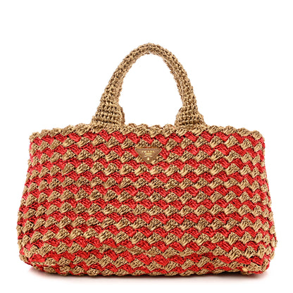 Prada Raffia Crochet Large Tote Naturale Fuoco 1 of 13
