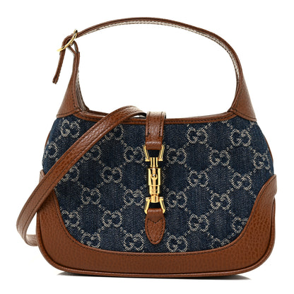 Gucci New Denim GG Monogram Calfskin Mini Jackie 1961 Hobo Blue Tea Cuir 1 of 11