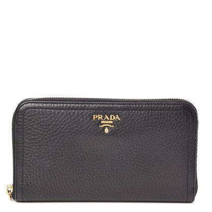 Prada Vitello Daino Zip Around Wallet Black 1 of 8