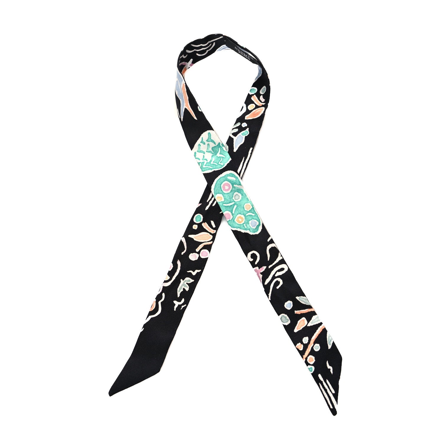 Hermes Silk Isola Di Primavera Doll Twilly Black Vert Rose 1 of 3