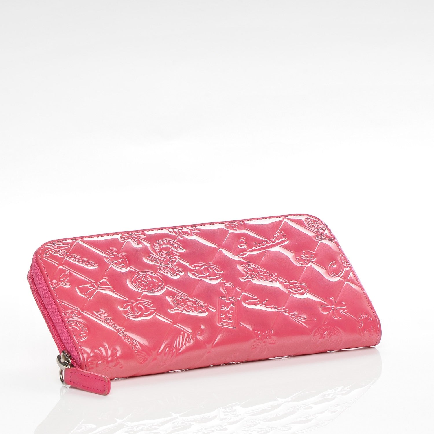 Chanel Patent Calfskin Lucky Symbols Zip Around Wallet Fuchsia 4 of 9