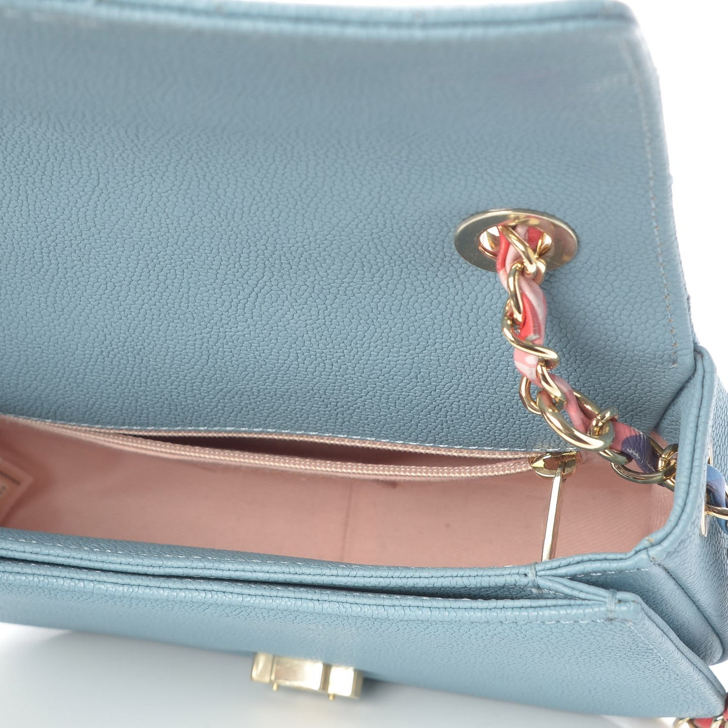 Grained Calfskin Quilted Small Cuba Top Handle Flap Blue