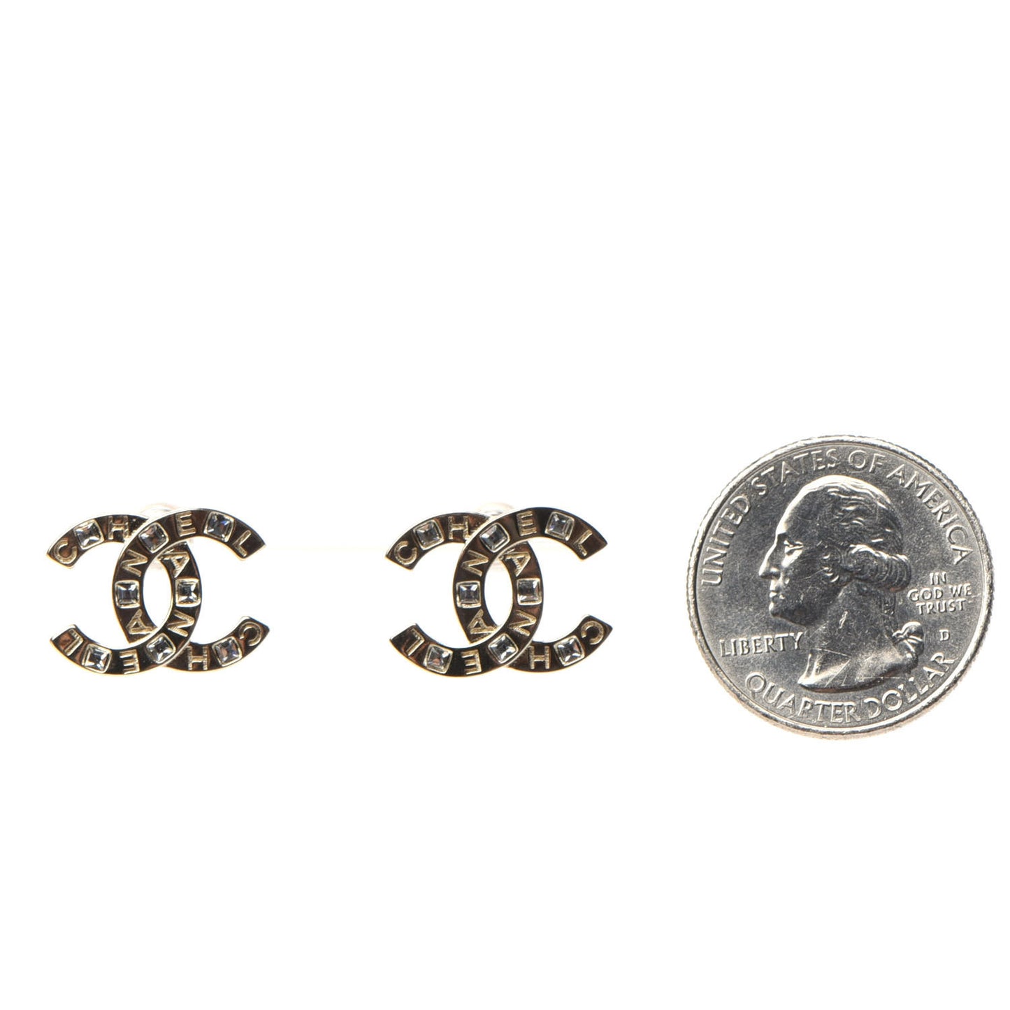 Crystal Metal CC Paris Button Stud Earrings Gold