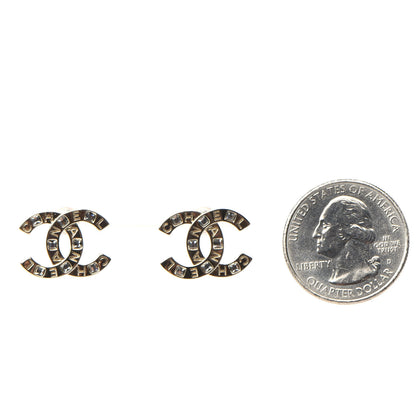 Chanel Crystal Metal CC Paris Button Stud Earrings Gold 2 of 5