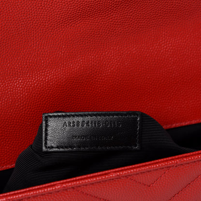 Saint Laurent Grain De Poudre Matelasse Chevron Large Monogram Satchel Lipstick Red 10 of 11
