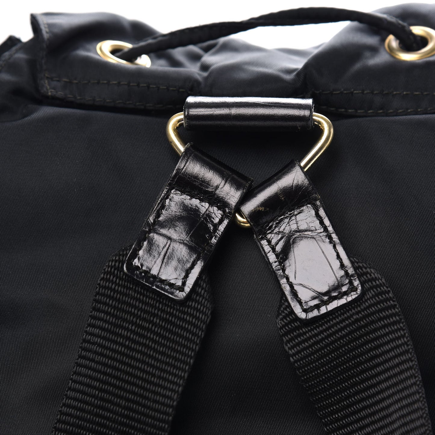 Tessuto Nylon Crocodile Embossed Calfskin Cinch Backpack Black