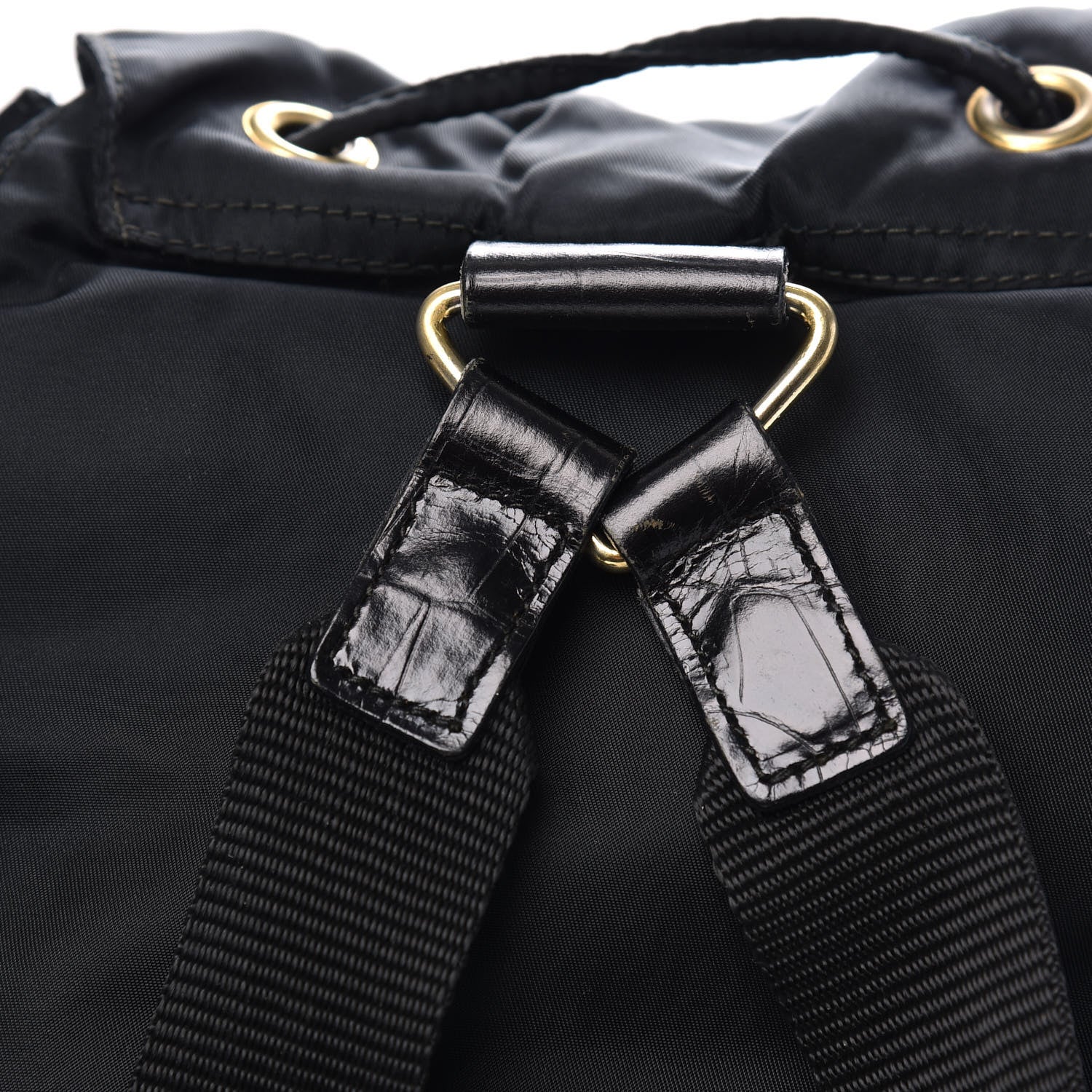 Prada Tessuto Nylon Crocodile Embossed Calfskin Cinch Backpack Black 9 of 11