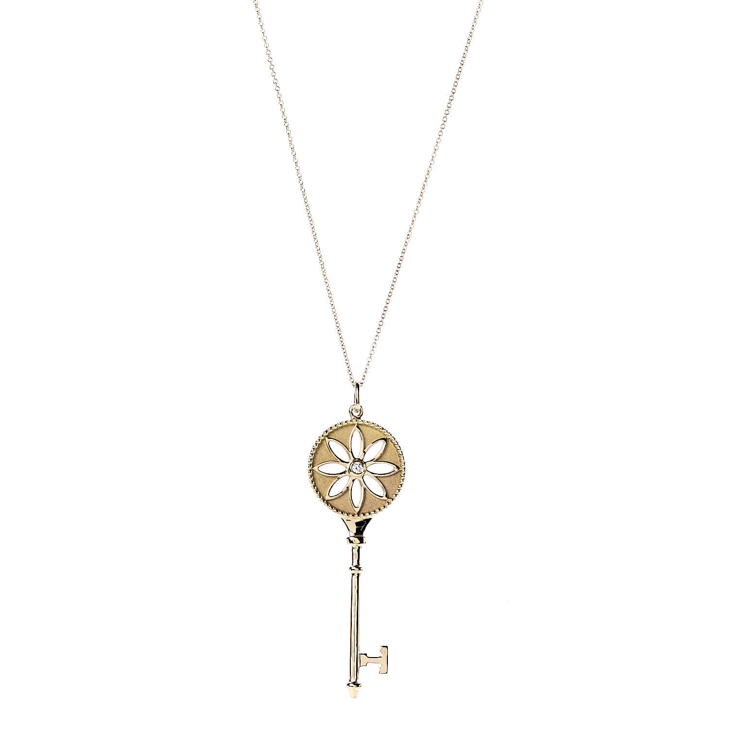 Tiffany 18K Yellow Gold Diamond Large Daisy Key Pendant Necklace 1 of 6