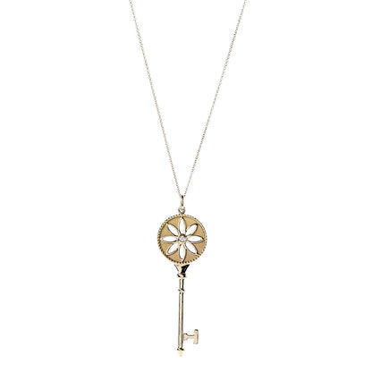 Tiffany 18K Yellow Gold Diamond Large Daisy Key Pendant Necklace 1 of 6