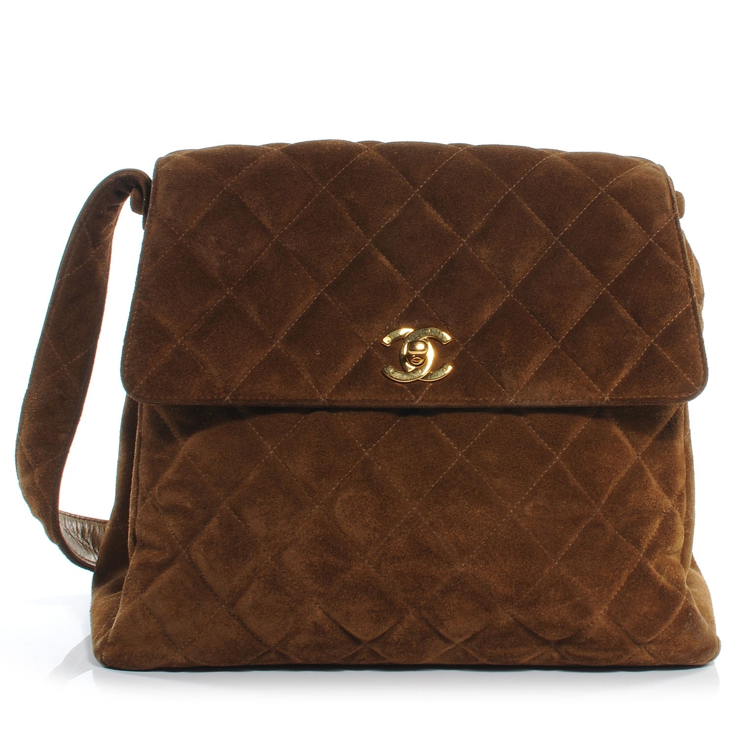 Chanel Suede Quilted Shoulder Bag Brown 1 of 9