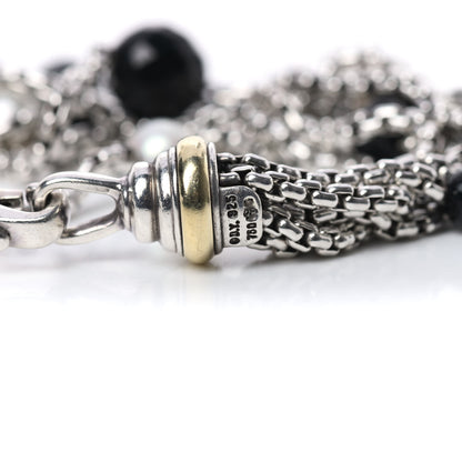 David Yurman Sterling Silver 18K Yellow Gold Pearl Onyx Multi Strand Box Chain Bracelet 4 of 4