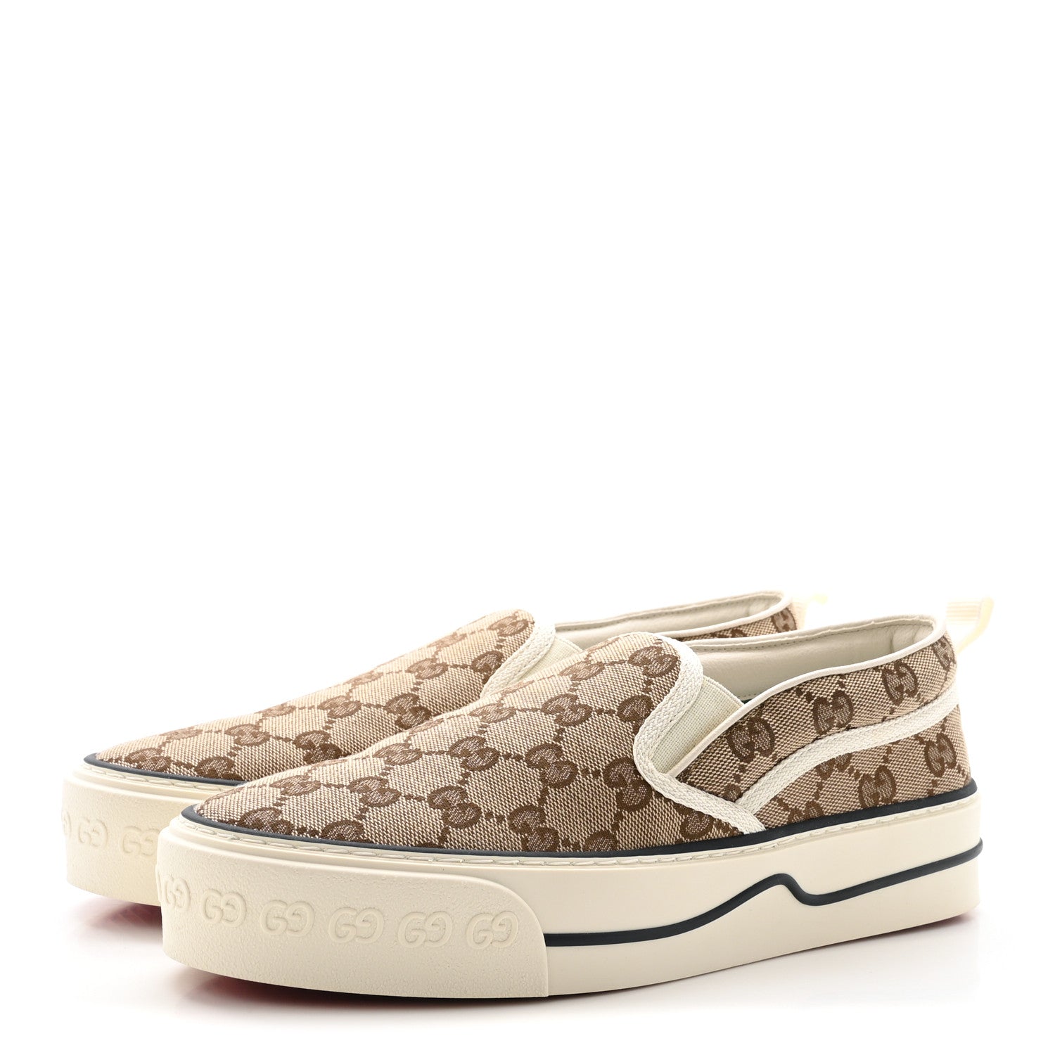 Gucci GG Monogram Womens 1977 Tennis Slip On 30mm Sneakers 38.5 Beige Ebony Mystic White 4 of 9