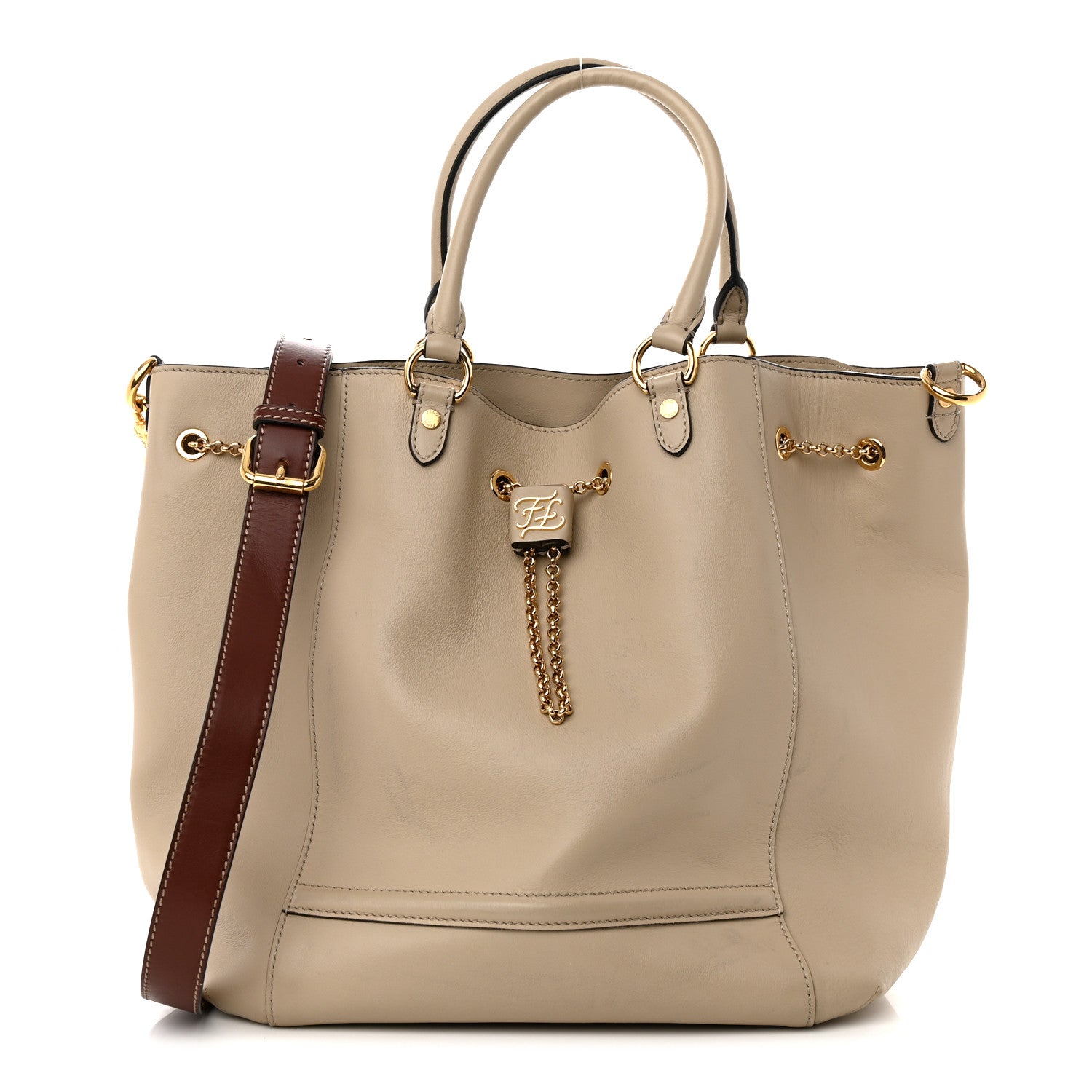 Fendi Vitello Grace King Karligraphy Chain Bucket Bag Nuvola Praline 1 of 18