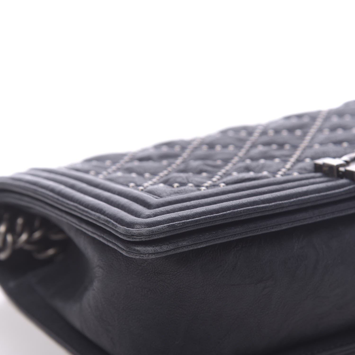 Chanel Crumpled Lambskin New Medium Studded Boy Flap Navy 8 of 17