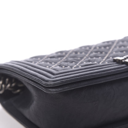 Chanel Crumpled Lambskin New Medium Studded Boy Flap Navy 8 of 17