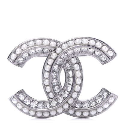 Chanel Crystal Pearl Chain Mania CC Brooch Silver 1 of 5