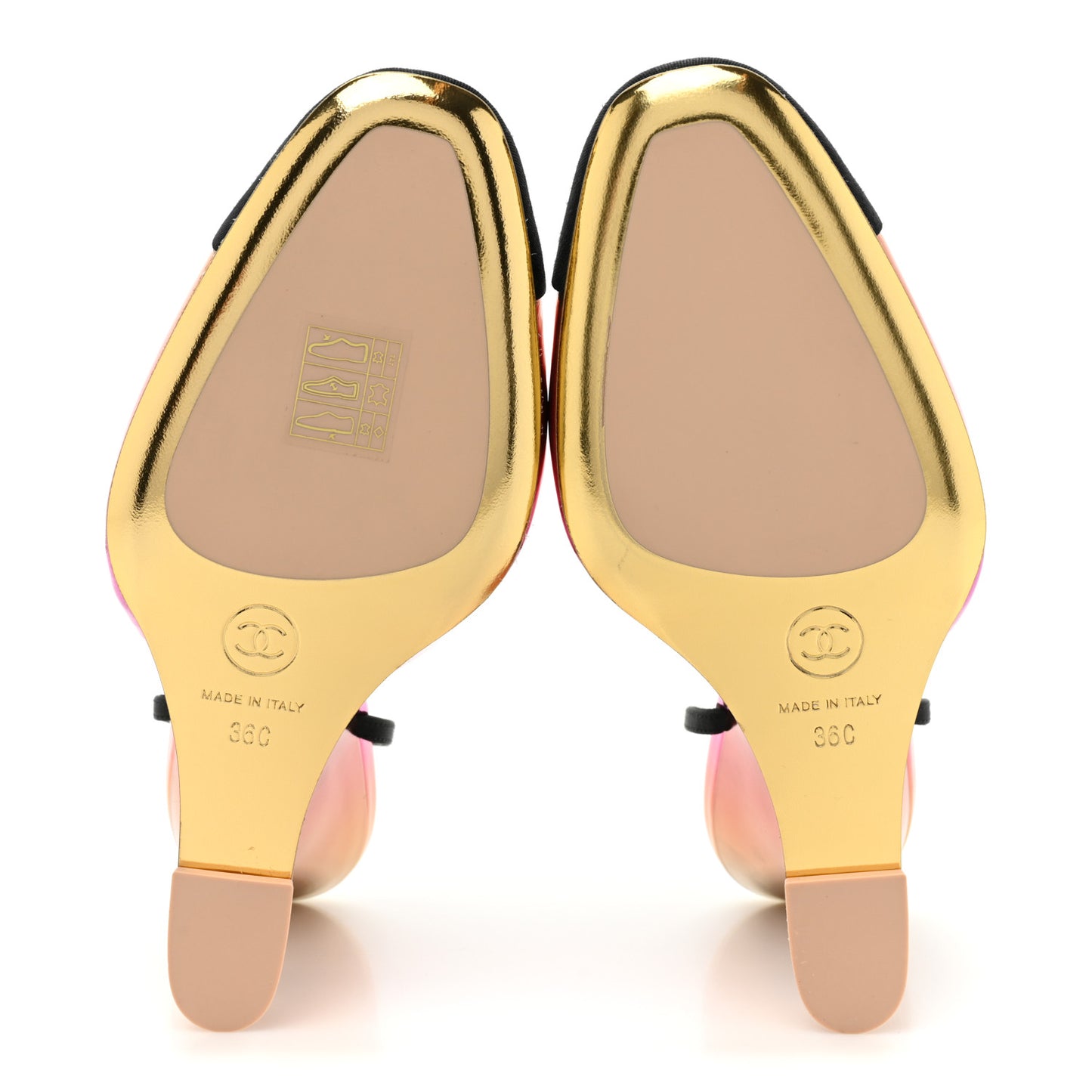 Laminated Calfskin Grosgrain Cap Toe CC Slingbacks 36 Pink Orange Yellow Black