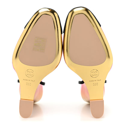Chanel Laminated Calfskin Grosgrain Cap Toe CC Slingbacks 36 Pink Orange Yellow Black 6 of 9