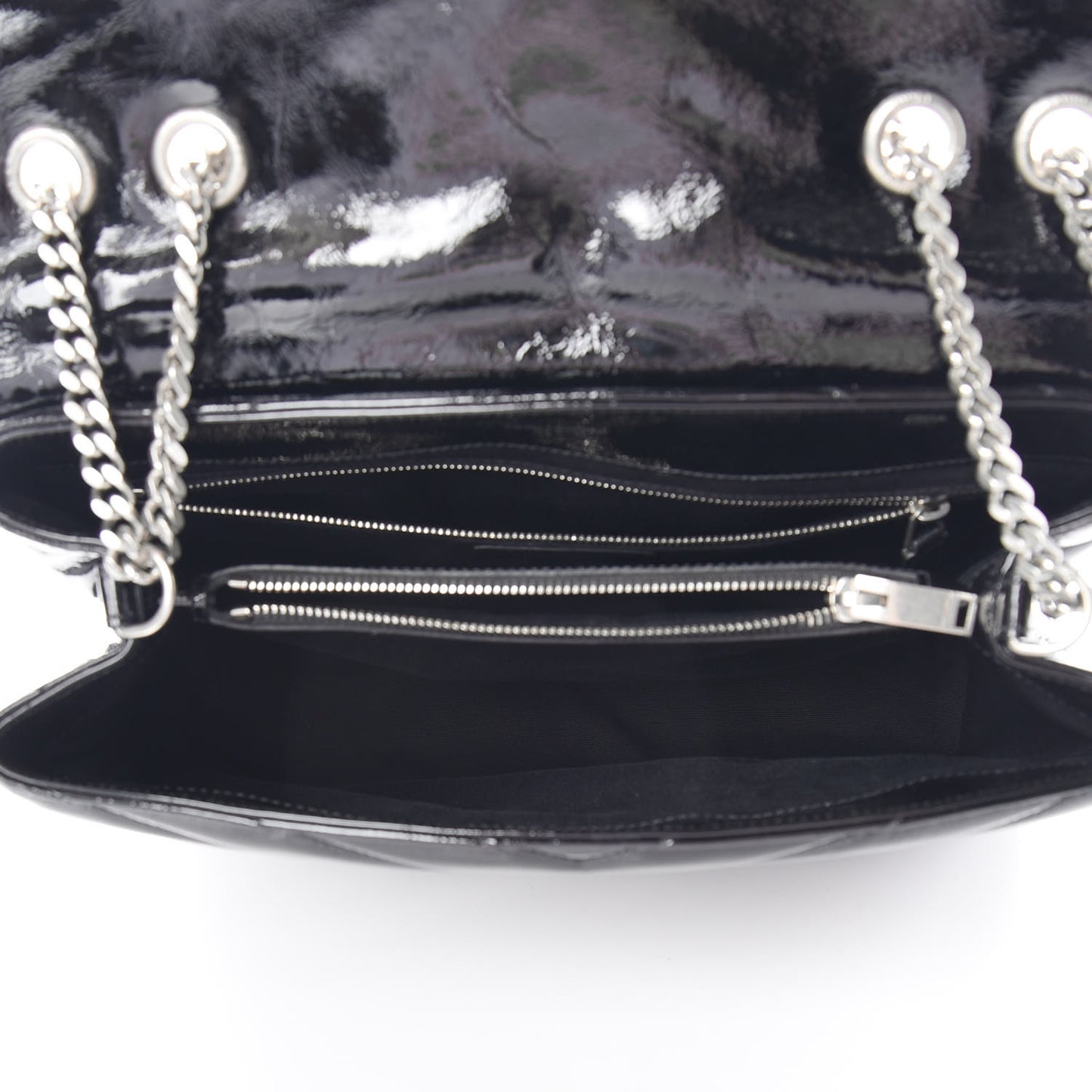 Patent Y Quilted Monogram Medium Loulou Chain Satchel Black