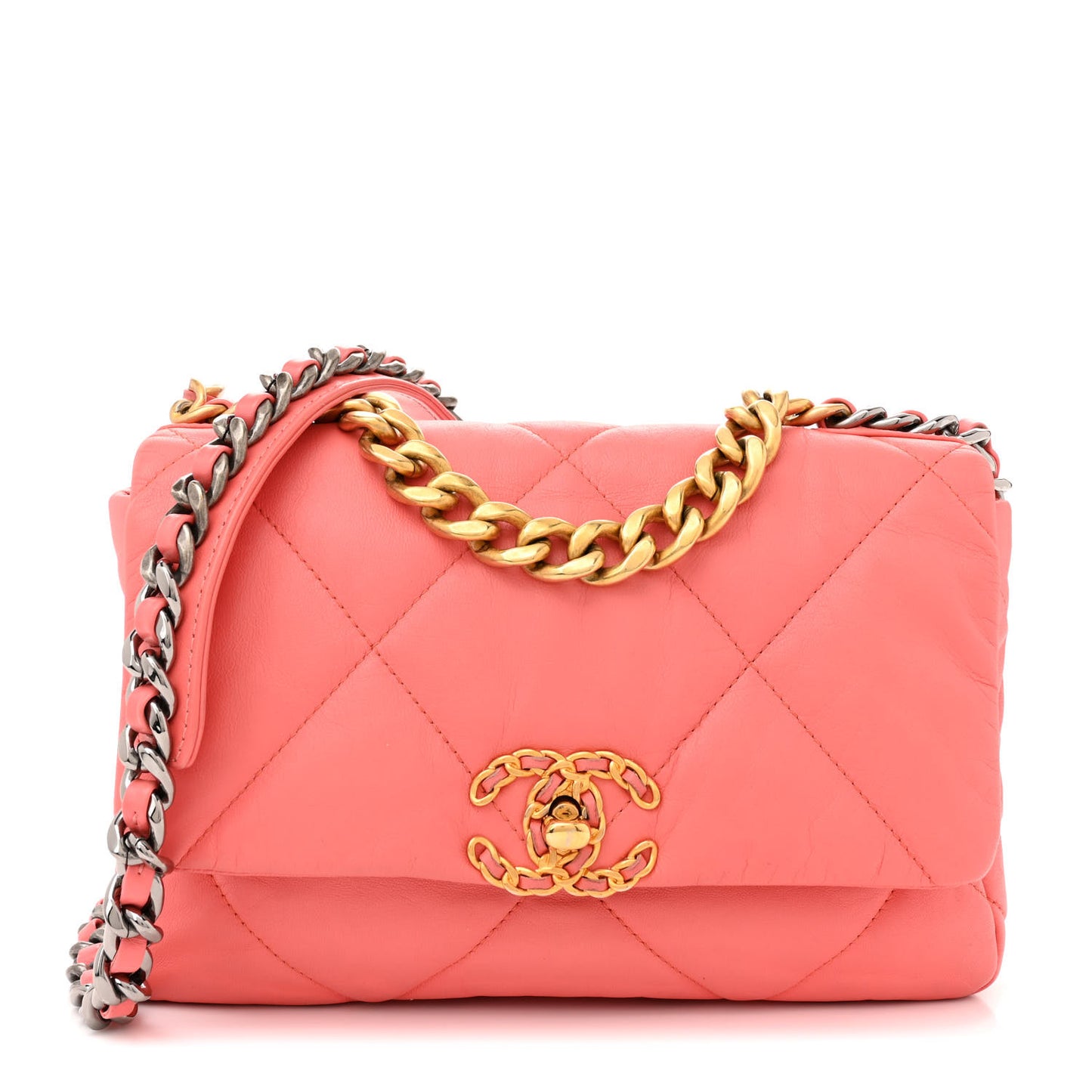Goatskin Quilted Medium Chanel 19 Flap Coral