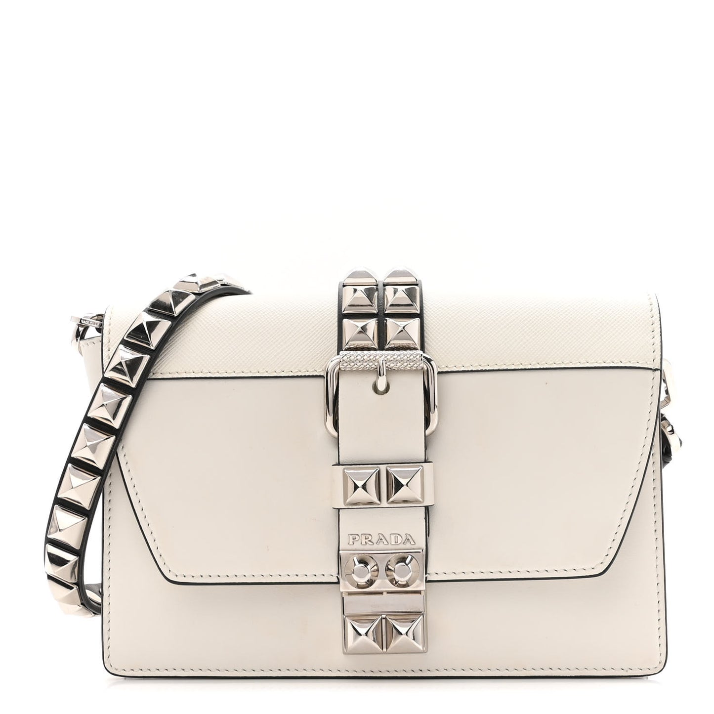 Saffiano City Calfskin Studded Small Elektra Shoulder Bag White