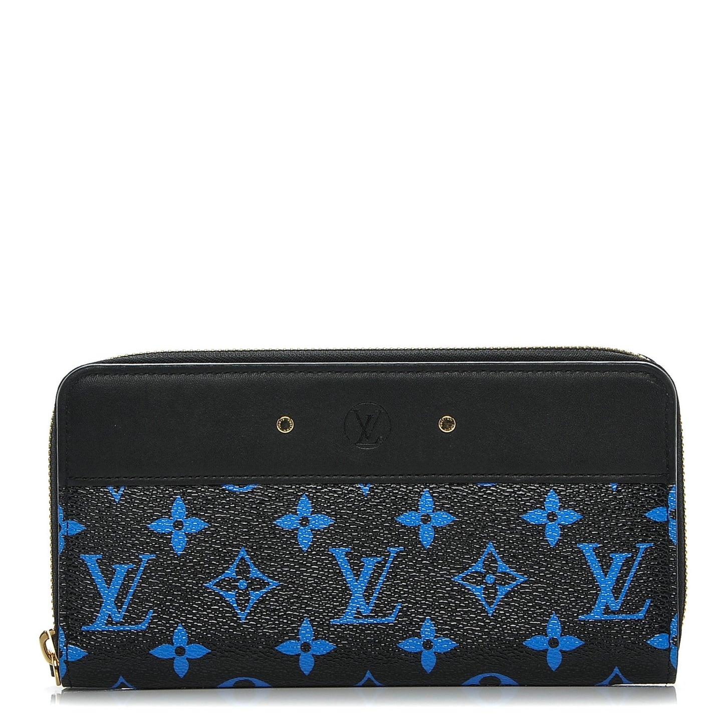 Calfskin Colored Monogram Zippy Wallet Blue Black