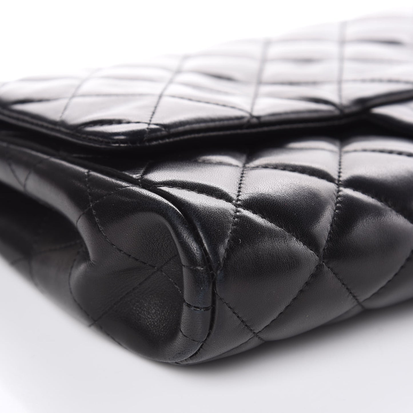 Lambskin Quilted Clutch With Chain Flap Black