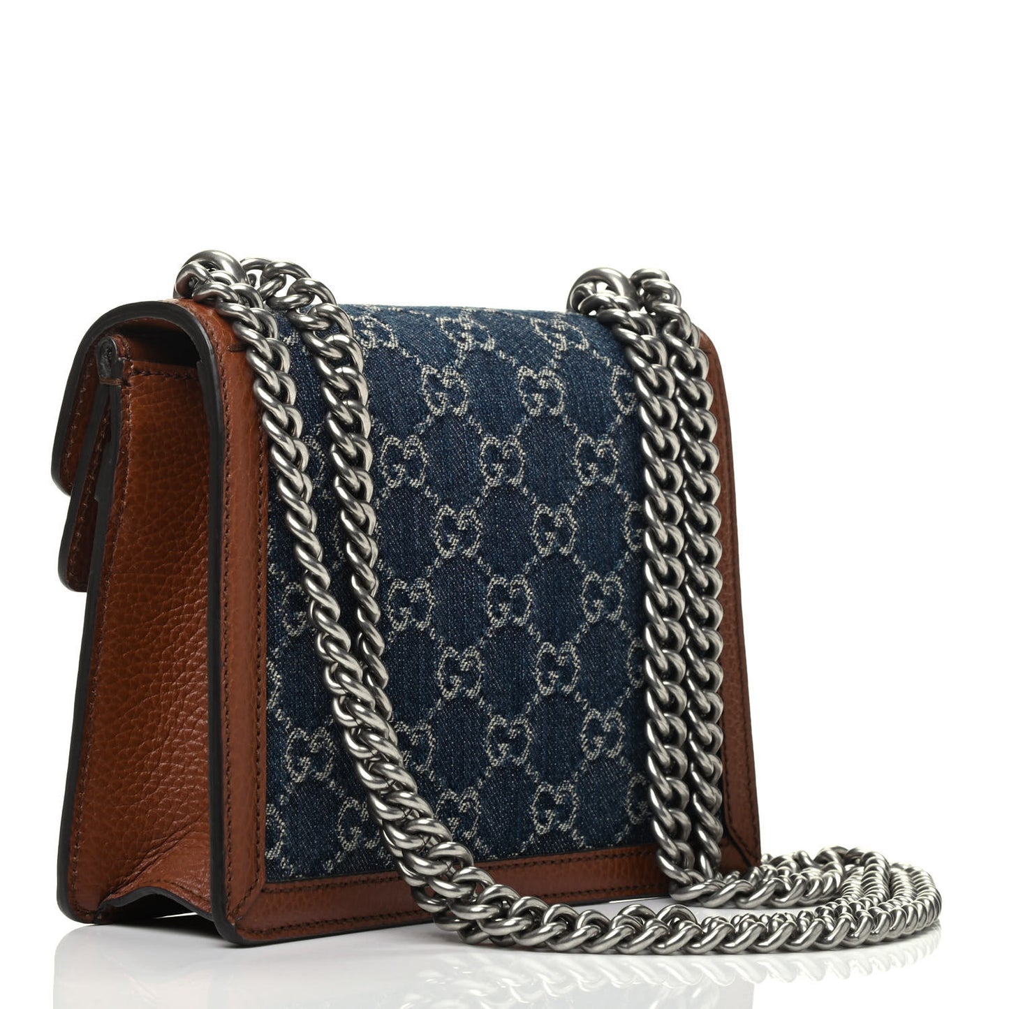 New Denim GG Monogram Dollar Calfskin Enamel Mini Dionysus Shoulder Bag Blue Tea Cuir Epilog Electric Blue