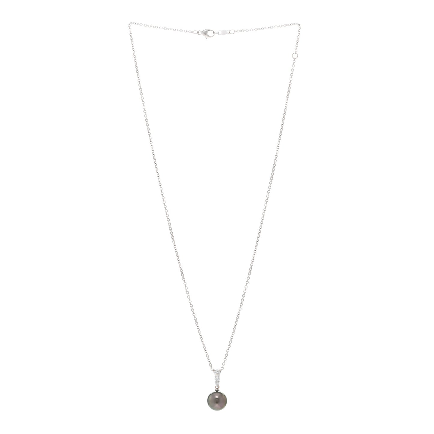 18K White Gold Diamond Tahitian Pearl 10mm Morning Dew Pendant Necklace