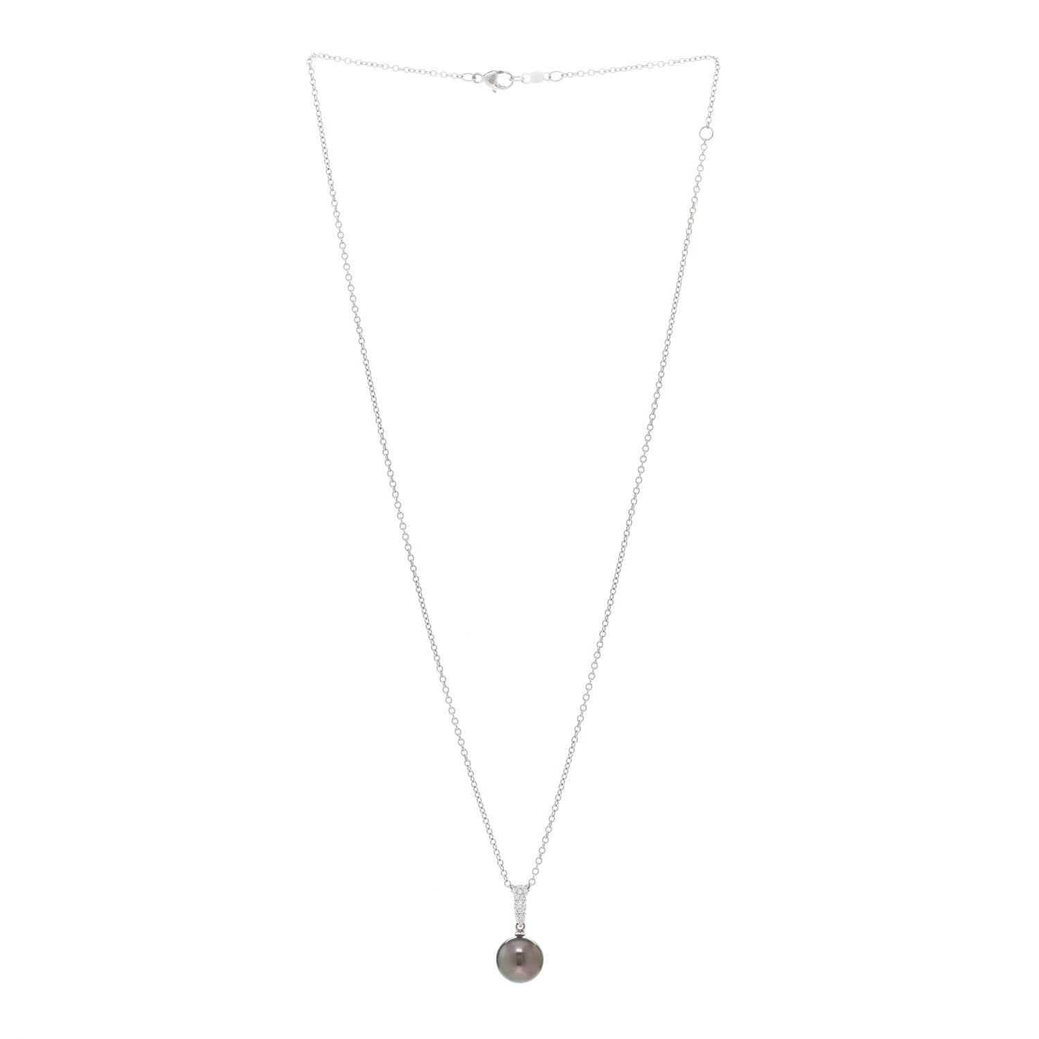 Mikimoto 18K White Gold Diamond Tahitian Pearl 10mm Morning Dew Pendant Necklace 3 of 4