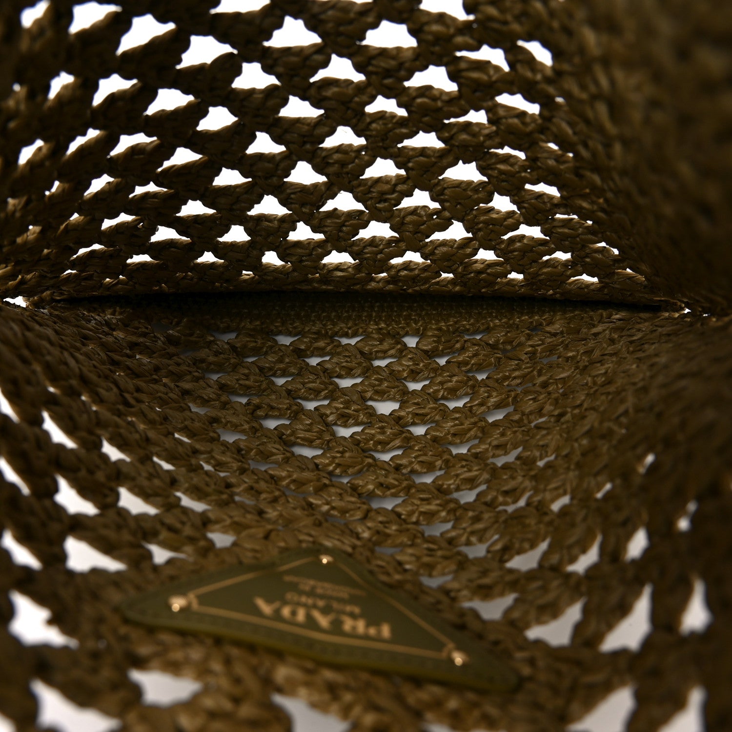 Prada Yarn Raffia Effect Crochet Logo Embroidered Tote Bag Oliva 4 of 8