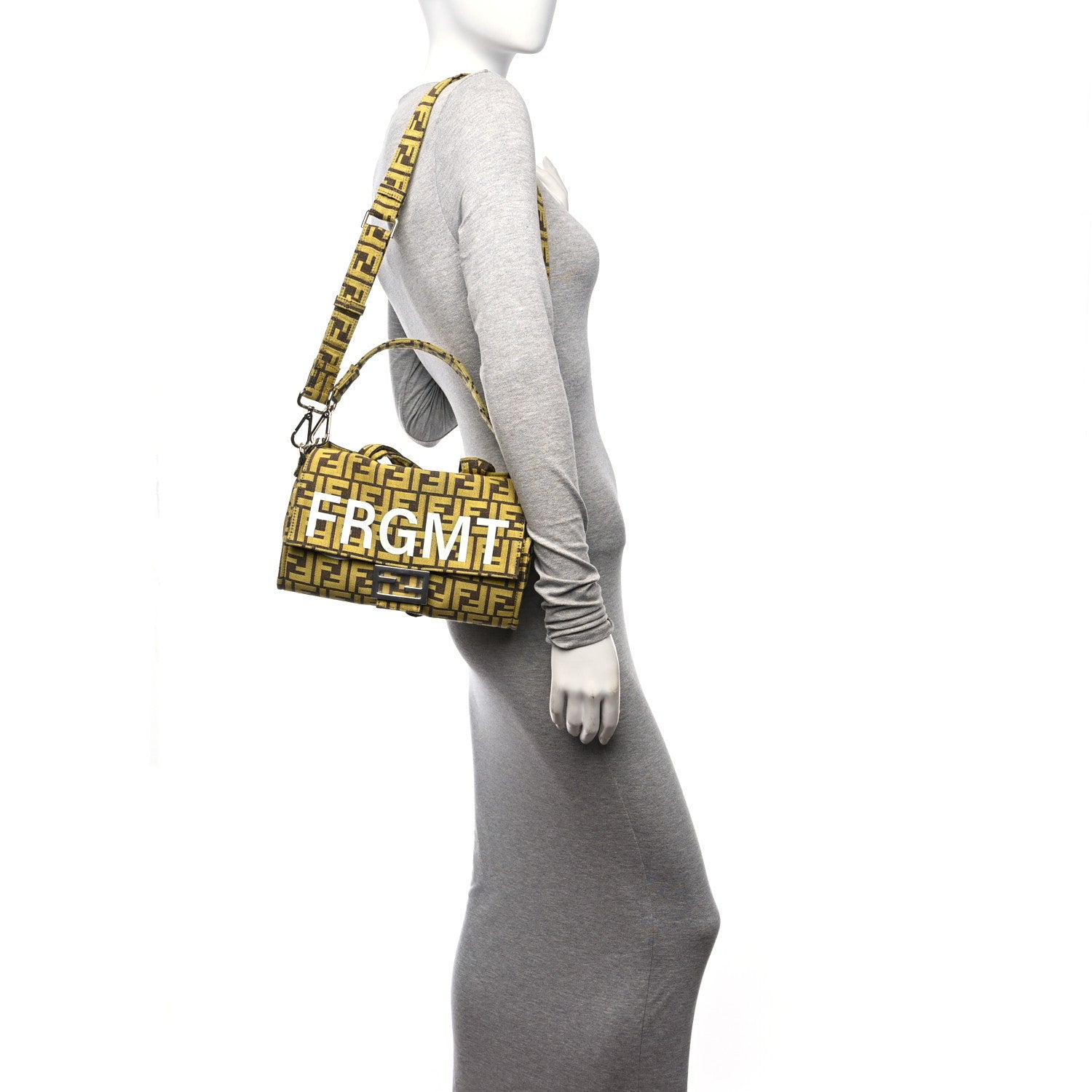 Fendi x FRGMT Woven Fabric Jacquard FF Embroidered Baguette Foldable Tote Mimosa 3 of 14