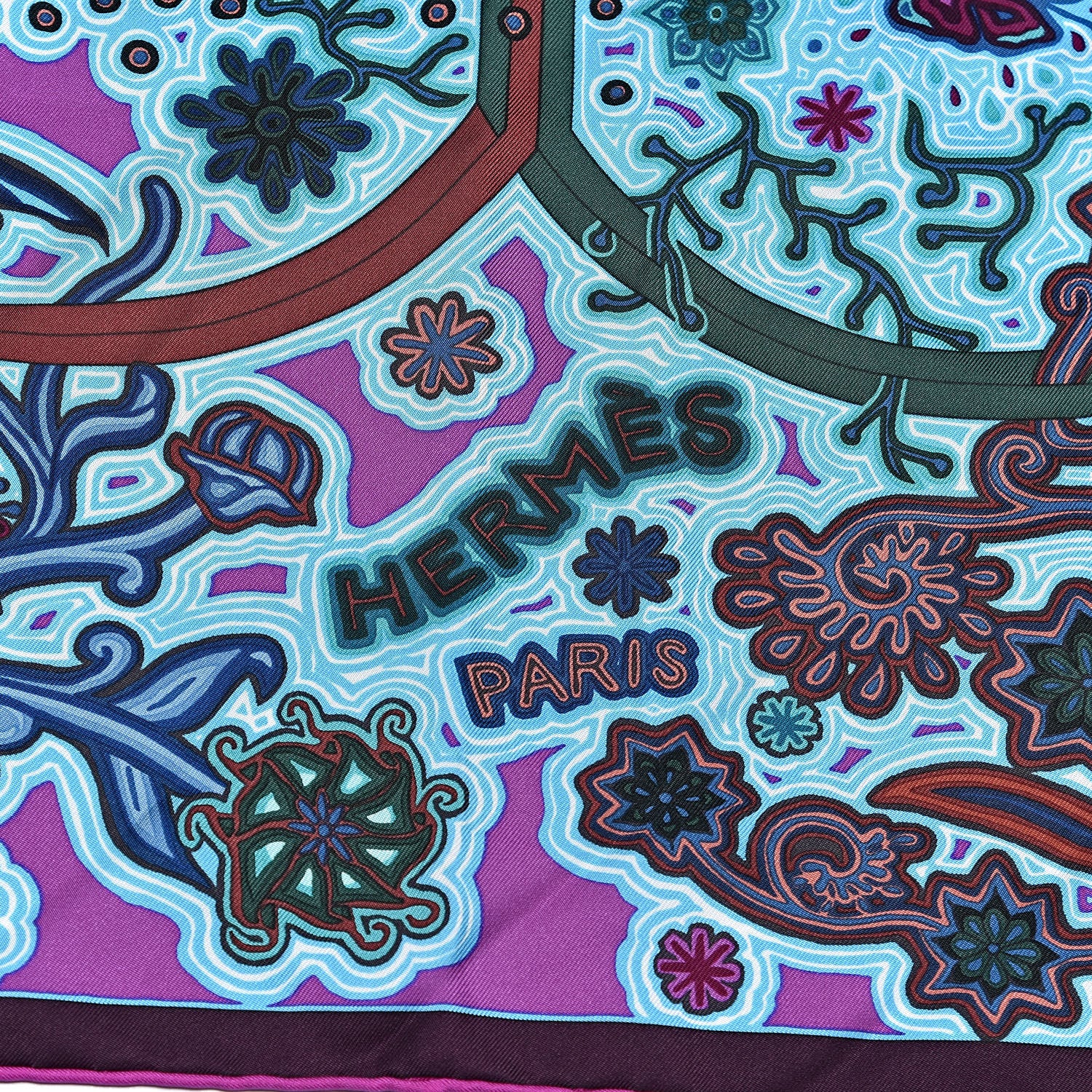 Hermes Silk L'Arbre Du Vent Scarf 90 Bleu Fuchsia Turquoise 3 of 5