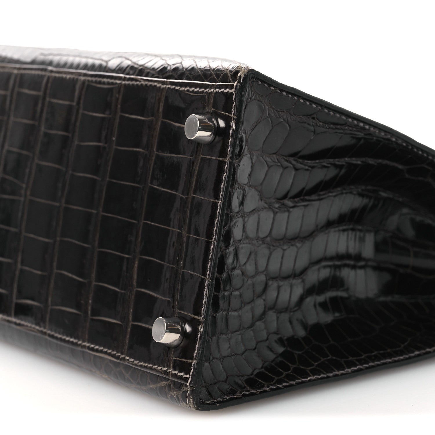 Hermes Shiny Porosus Crocodile Kelly Sellier 28 Gris Elephant 9 of 11