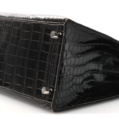 Hermes Shiny Porosus Crocodile Kelly Sellier 28 Gris Elephant 9 of 11