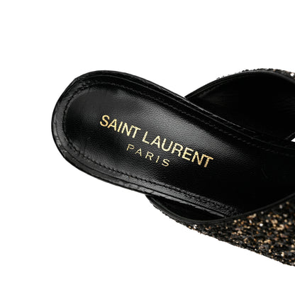 Saint Laurent Glitter LouLou 70 Mule Sandals 36 Black Gold 8 of 10