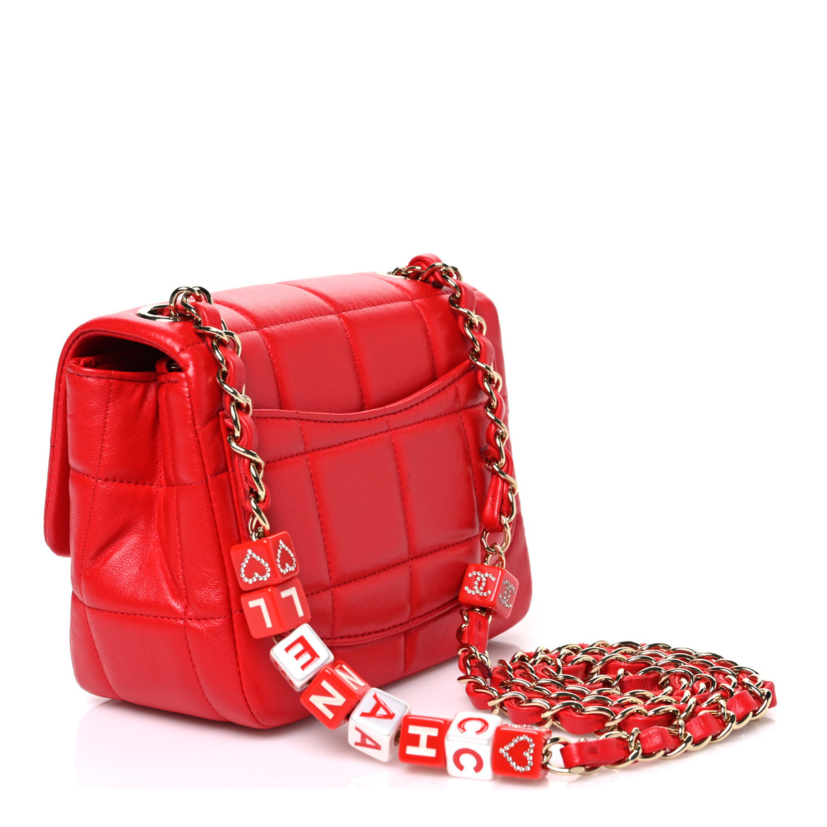 Lambskin Resin Crystal Square Quilted Monacoco Mini Flap Red