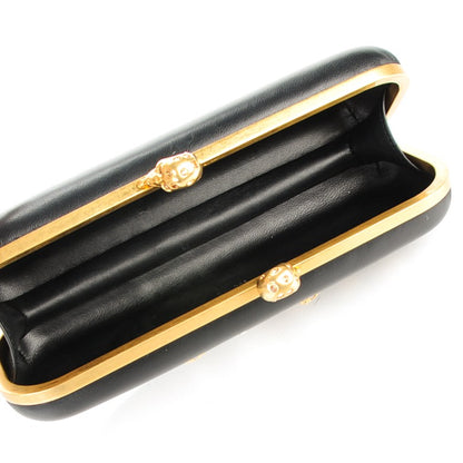 Alexander McQueen Nappa Pearl Embellished Twin Skull Box Clutch Black 5 of 7