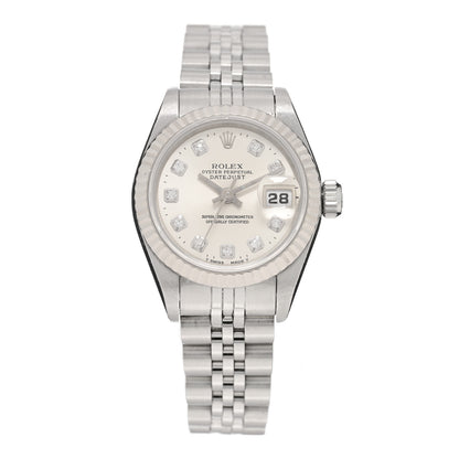 Rolex Stainless Steel 18K White Gold Diamond 26mm Oyster Perpetual Datejust Watch Silver 69174 1 of 5