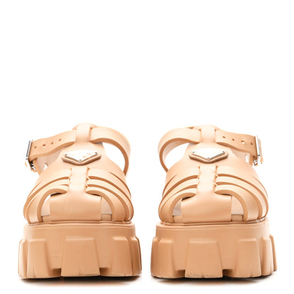 Prada Foam Rubber Metal Triangle Logo Monolith 55mm Cage Sandals 37 Barley 3 of 9