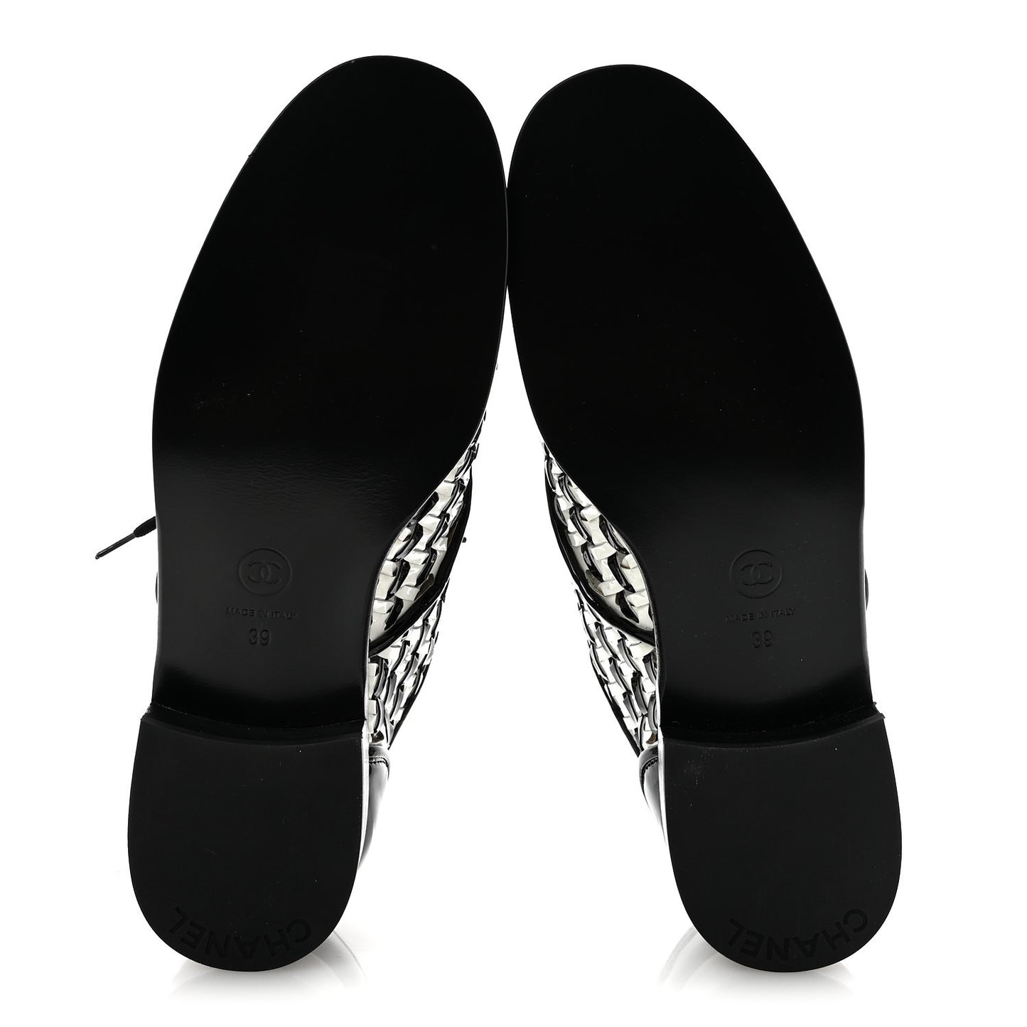 Lambskin Braided Patent CC Lace Up Oxfords 39 Black White