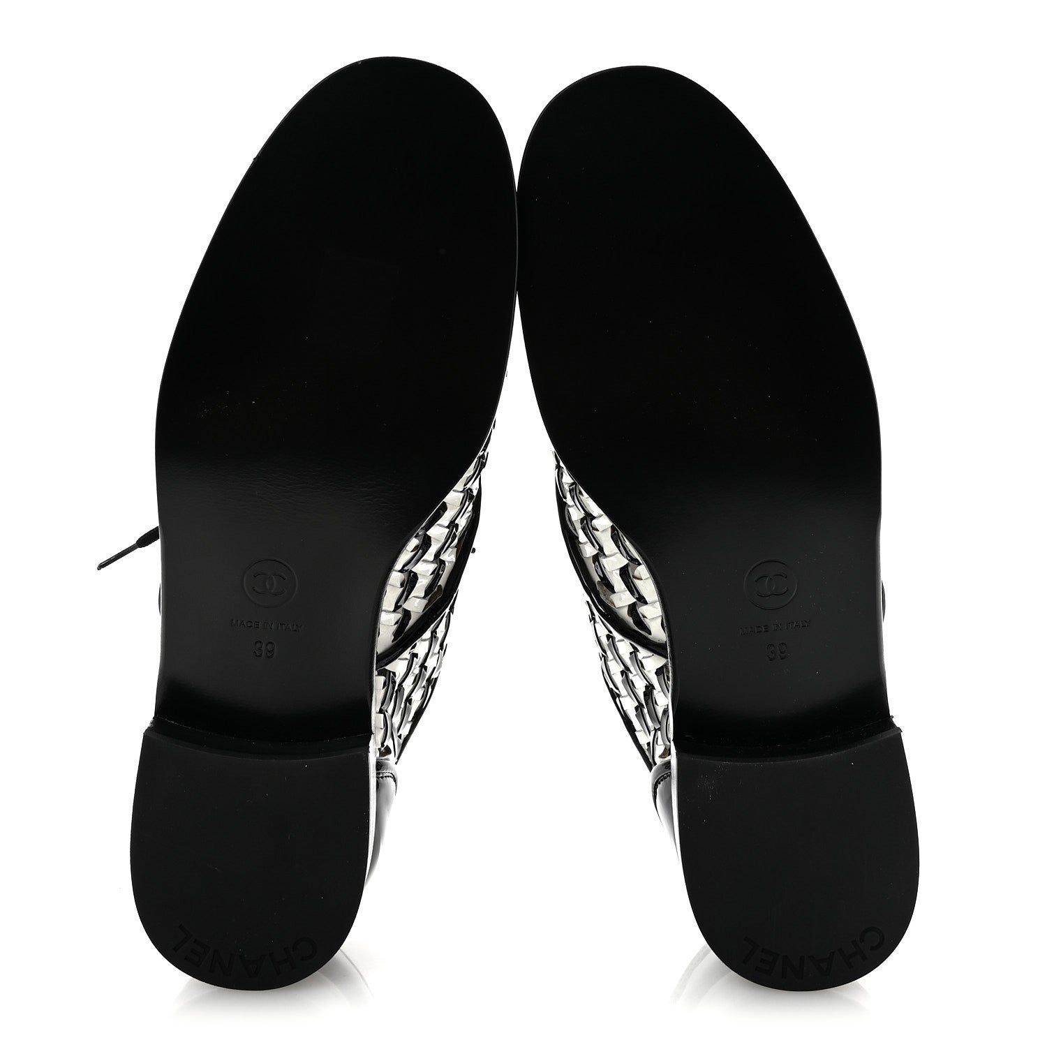 Chanel Lambskin Braided Patent CC Lace Up Oxfords 39 Black White 6 of 11