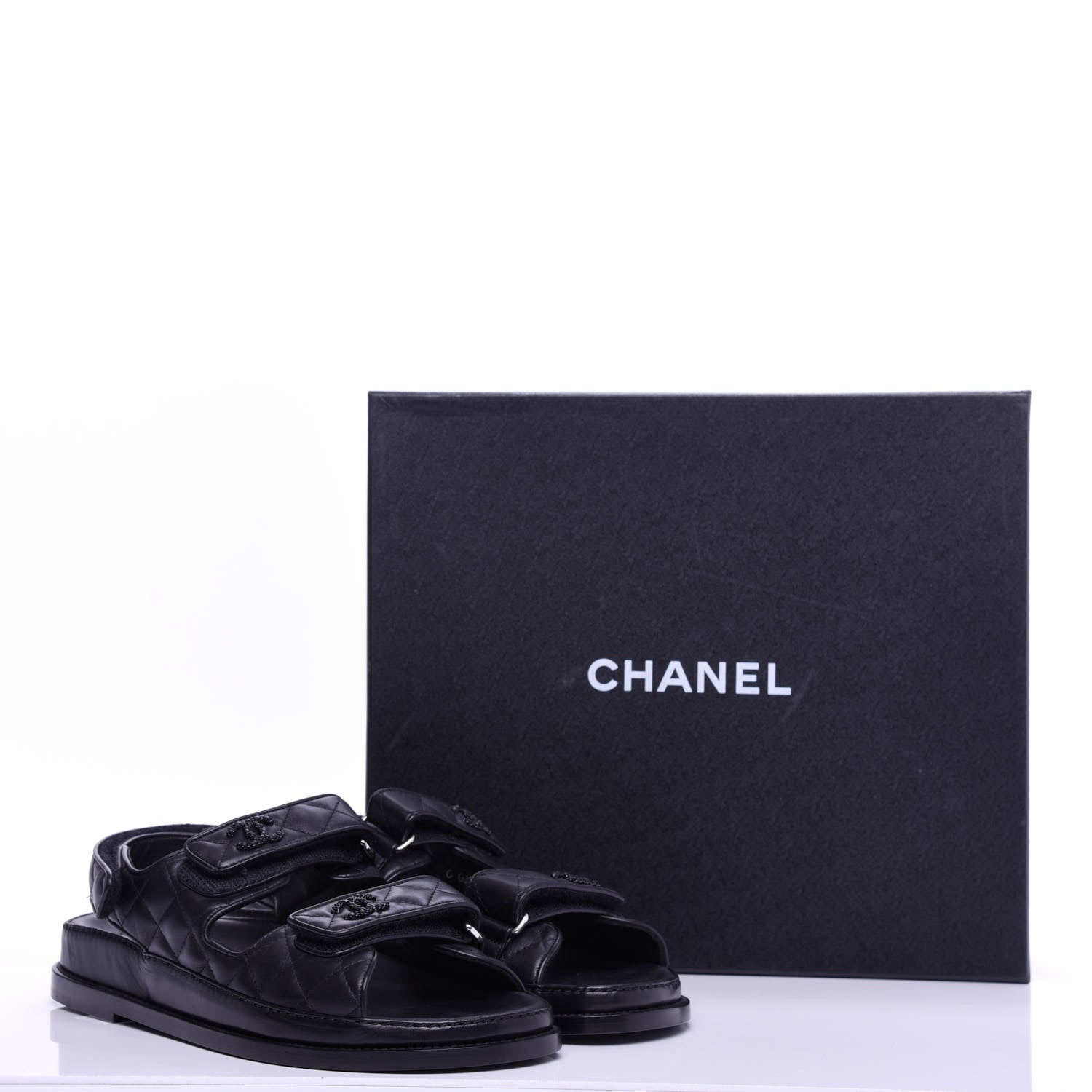 Chanel Lambskin Velcro Dad Sandals 40.5 Black 10 of 10