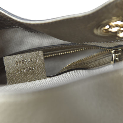 Gucci Metallic Pebbled Calfskin Medium Soho Chain Shoulder Bag Golden Beige 9 of 12
