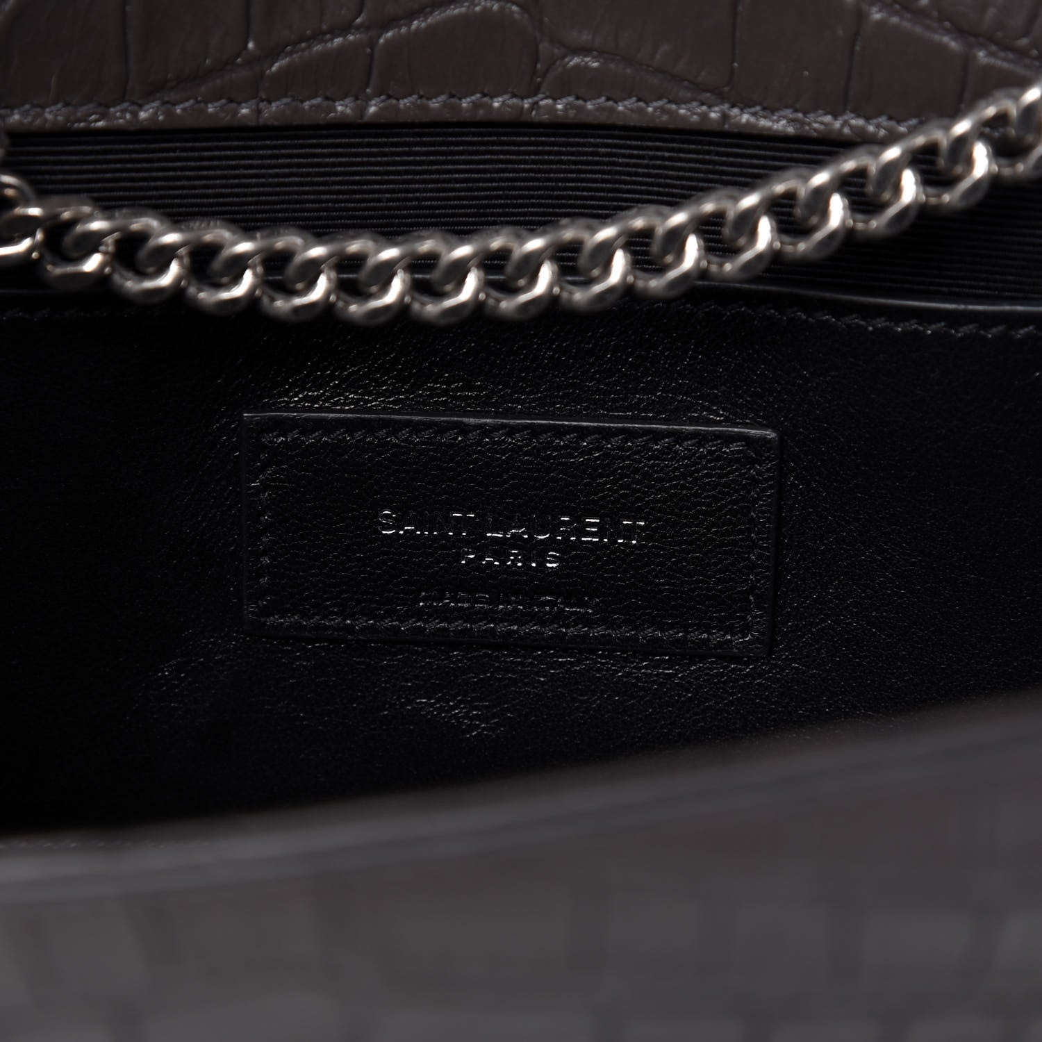 Saint Laurent Calfskin Crocodile Embossed Medium Classic Monogram Kate Tassel Satchel Earth Grey 8 of 9