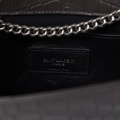 Saint Laurent Calfskin Crocodile Embossed Medium Classic Monogram Kate Tassel Satchel Earth Grey 8 of 9